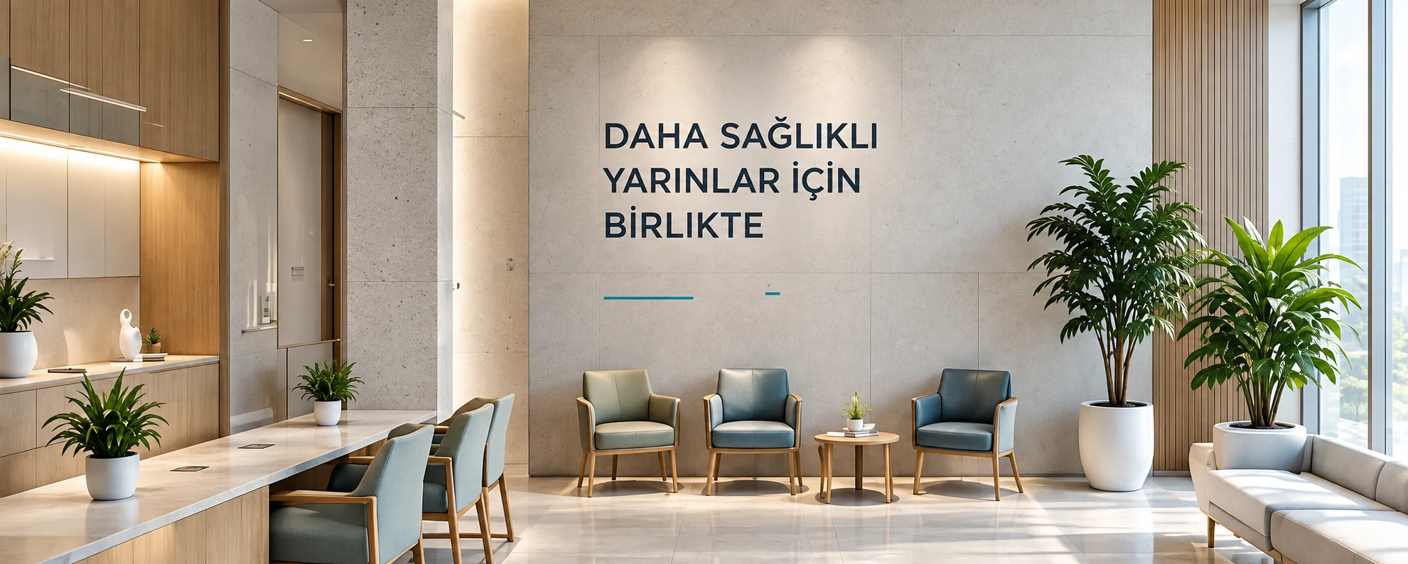 Aydınlık, modern bir sağlık işletmesinin bekleme alanı